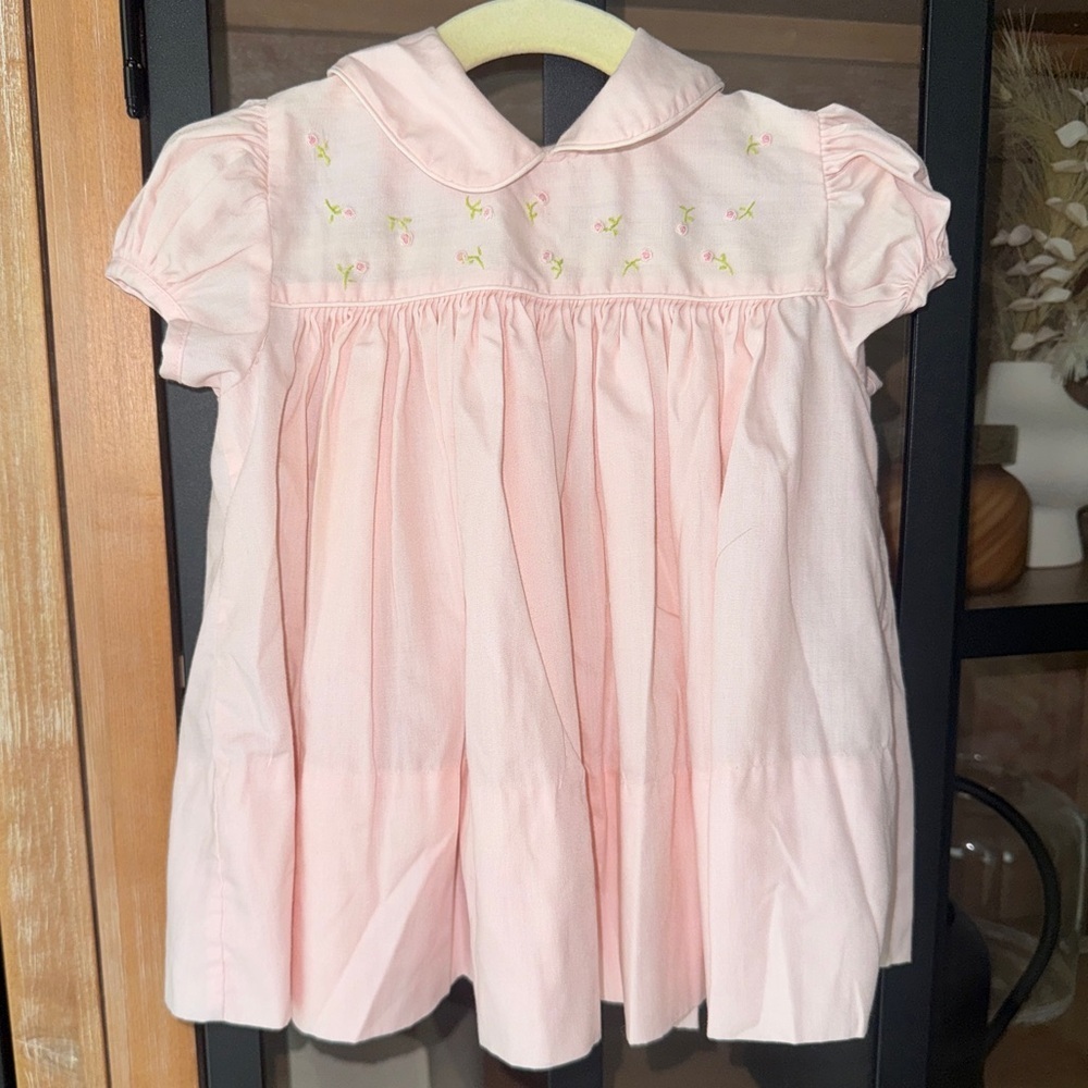 Vintage heirloom embroidered dress rosettes peter pan collar baby puff sleeve